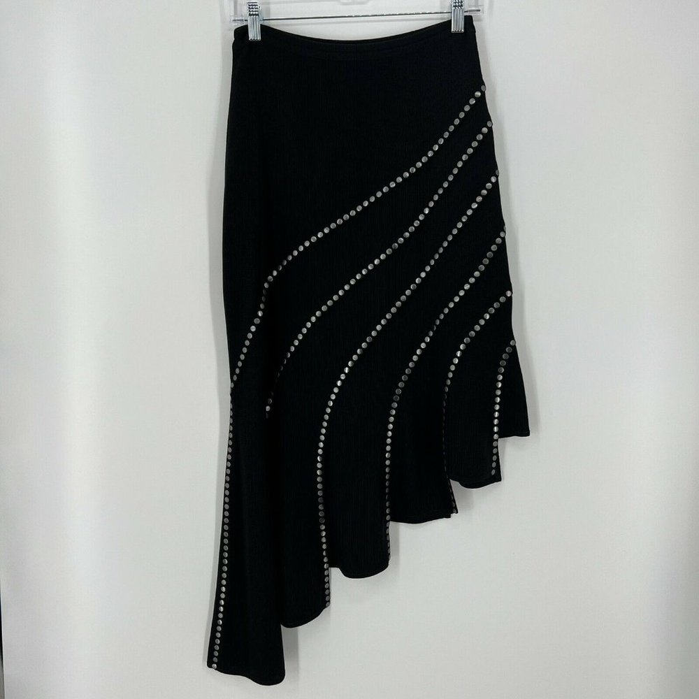 Nora Attalai Designer Knit Skirt France Studded Asymmetrical Hem 38 US 6 Black